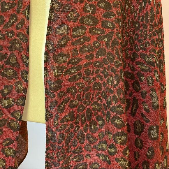 Pashmina Scarf Silk Blend Wrap Red Leopard Animal Print Fringe Shawl - Picture 8 of 10
